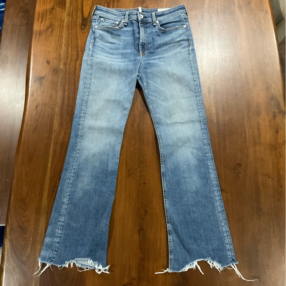 Rag & Bone Nina High Rise Ankle Flare Jeans Raw Hem Jagged Size 28 - Picture 2 of 10